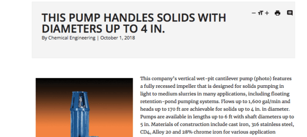 CHEMICAL ENGINEERING just gave a shout out to our 1100/1200 Series Vertical Wet-Pit Cantilever Pump