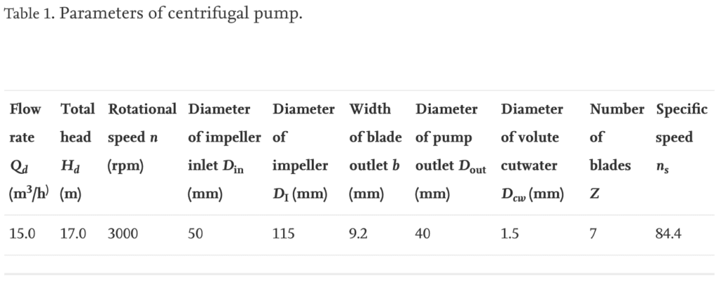 Centrifugal Pump Table 1